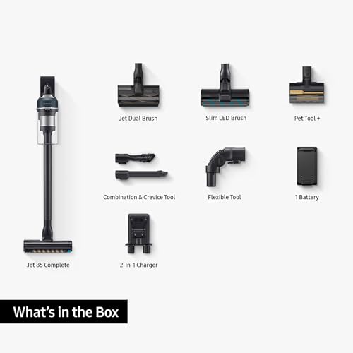 Samsung Jet 95 Pro 210W Cordless Stick Vacuum Cleaner with Pet Tool+ & spray spinning sweeper, Powerful cleaning, 60 mins Run time, Light weight design, VS20C9547TB/EU