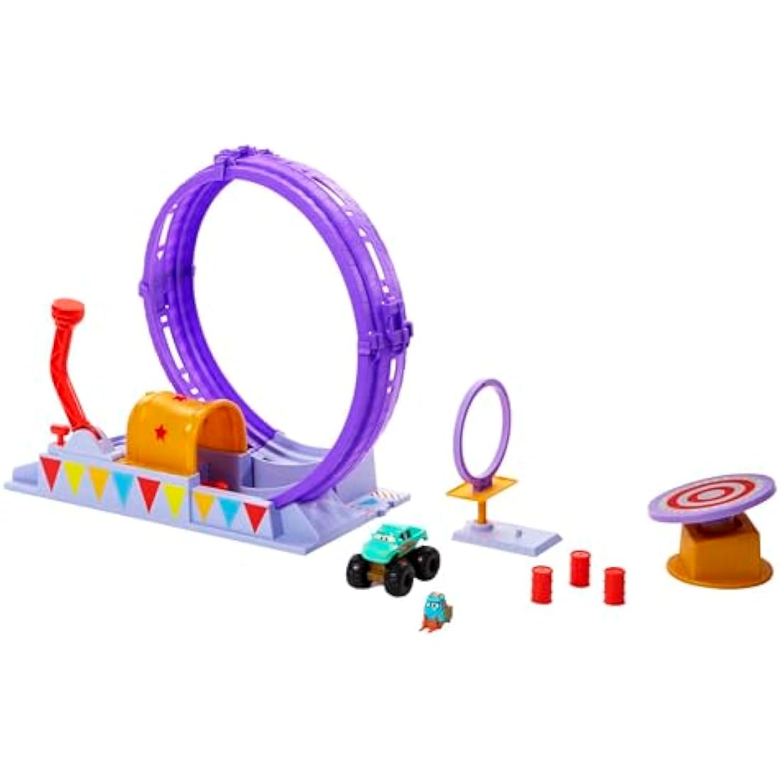 Disney and Pixar Cars On The Road Showtime Loop Playset with Ivy Monster Truck, Launcher and Movable Target, Toy Gift for Kids, HGV73