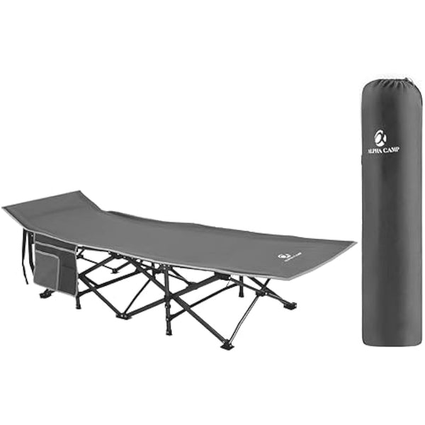 ALPHA CAMP Camping Bed for Adults Folding Camp Bed Heavy Duty Camping Beds Up to 280 kg Portable Camping Cot with Carry Bag for Outdoor Travel Fishing Office, Grey