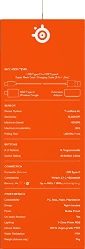 SteelSeries Aerox 5 Wireless - Holey RGB Gaming Mouse - Ultra-lightweight Water Resistant Design - 9 Buttons - Lag-free 2.4GHz / Bluetooth Wireless - 18K DPI TrueMove Air Optical Sensor