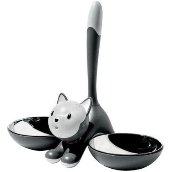 Alessi | Tigrito AMMI09 B - Design Cat Bowl, 18/10 Stainless Steel and Thermoplastic Resin, Black