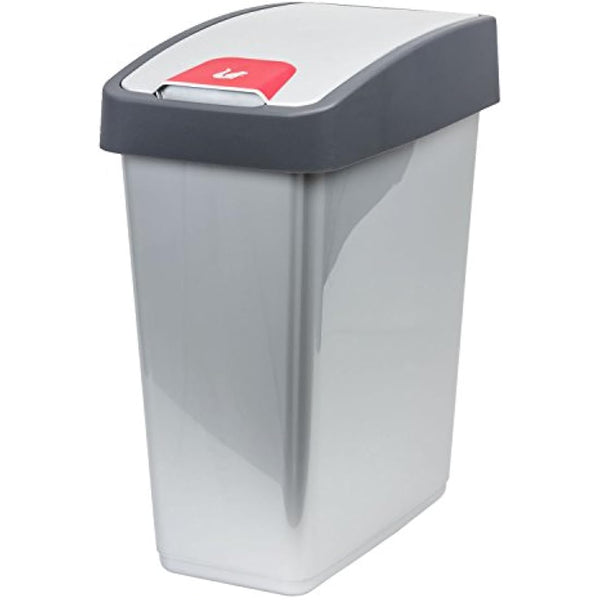 keeeper Premium Waste Bin with Flip Lid, Soft Touch, 45 Litre, Magne, Silver