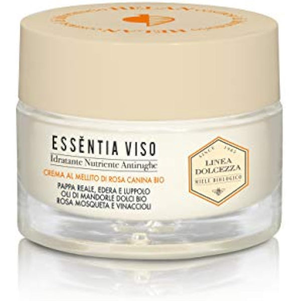 Helan Linea Dolcezza - Essentia Face Moisturiser for Skincare Routine with Organic Sweet Almond Oil, Royal Jelly & Rosehip - Anti Wrinkle Face Cream to Restore Elasticity - Made in Italy, 50 ml