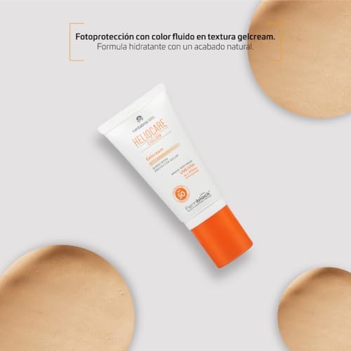 Heliocare Gelcream Colour Light SPF 50 50ml / Sun Cream For Face/Daily UVA UVB Anti-Ageing Sunscreen Protection/Suits All Skin Types/Natural-looking Foundation Coverage