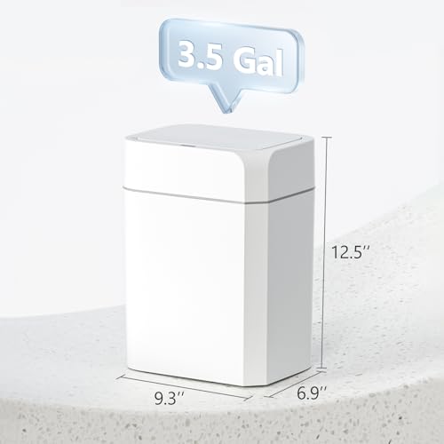 ELPHECO Bathroom Trash Can with Lid 3.5 Gallon Motion Sensor Slim Garbage Can Bathroom Decor Waterproof Smart Small Trash Bin for Kitchen, Office, Bedroom, Living Room, Toilet (White)