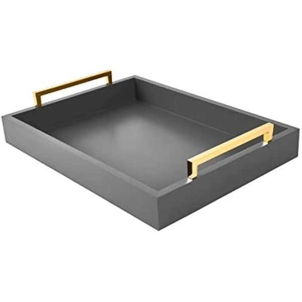 16"x12" Serving Trays with Handles, Grey Decorative Serving Tray, Ottoman Trays, Living Room, Bathroom, and Outdoors Decorative Trays (Charcoal)