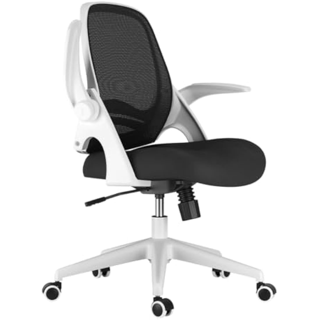 Hbada Office Chair Desk Chair Flip-up Armrest Ergonomic Task Chair Compact 120° Locking 360° Rotation Seat Surface Lift Reinforced Nylon Resin Base, White
