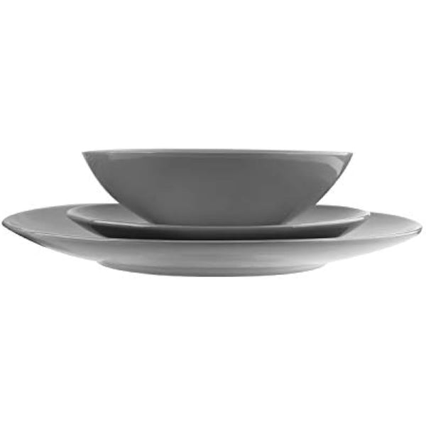 Amazon Basics 18-Piece Stoneware Dinnerware Set - Smokey Grey, Service for 6