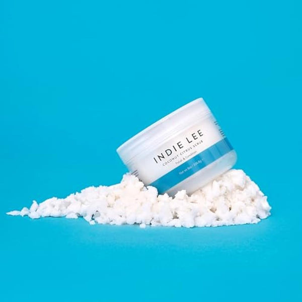 Indie Lee Coconut Citrus Body Scrub - Hydrating Shower + Bath Exfoliating Body Scrub with Cane Sugar + Jojoba Oil for Removing Dead Skin on Legs, Elbows, Hands - Great for Rough, Dry Skin (8oz/226.8g)