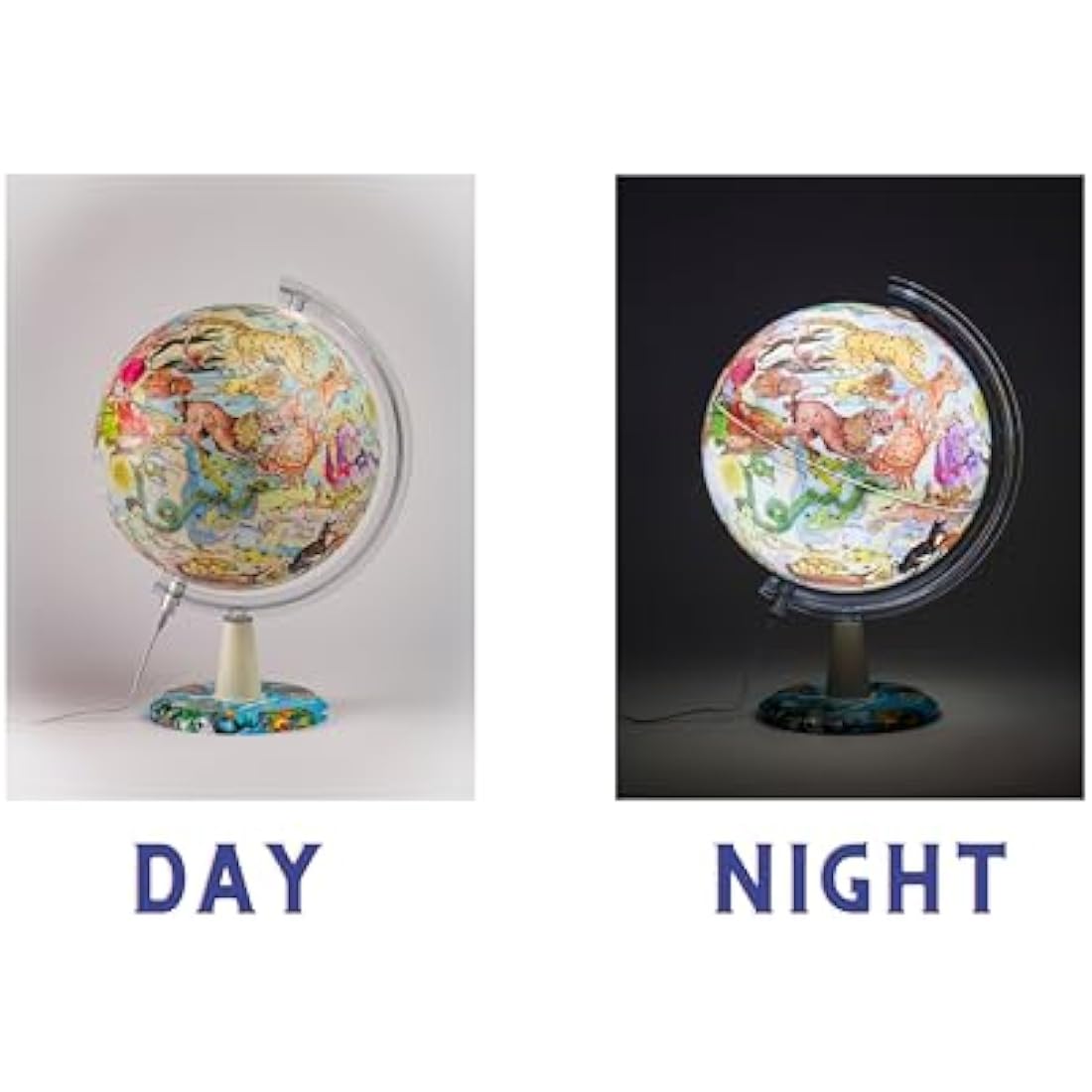 EXERZ 30CM Art Globe Zodiac Illuminated – Illustrated Map of Zodiac Region with Light Up function - Swivel Rotating Globe with LED, Cable included.