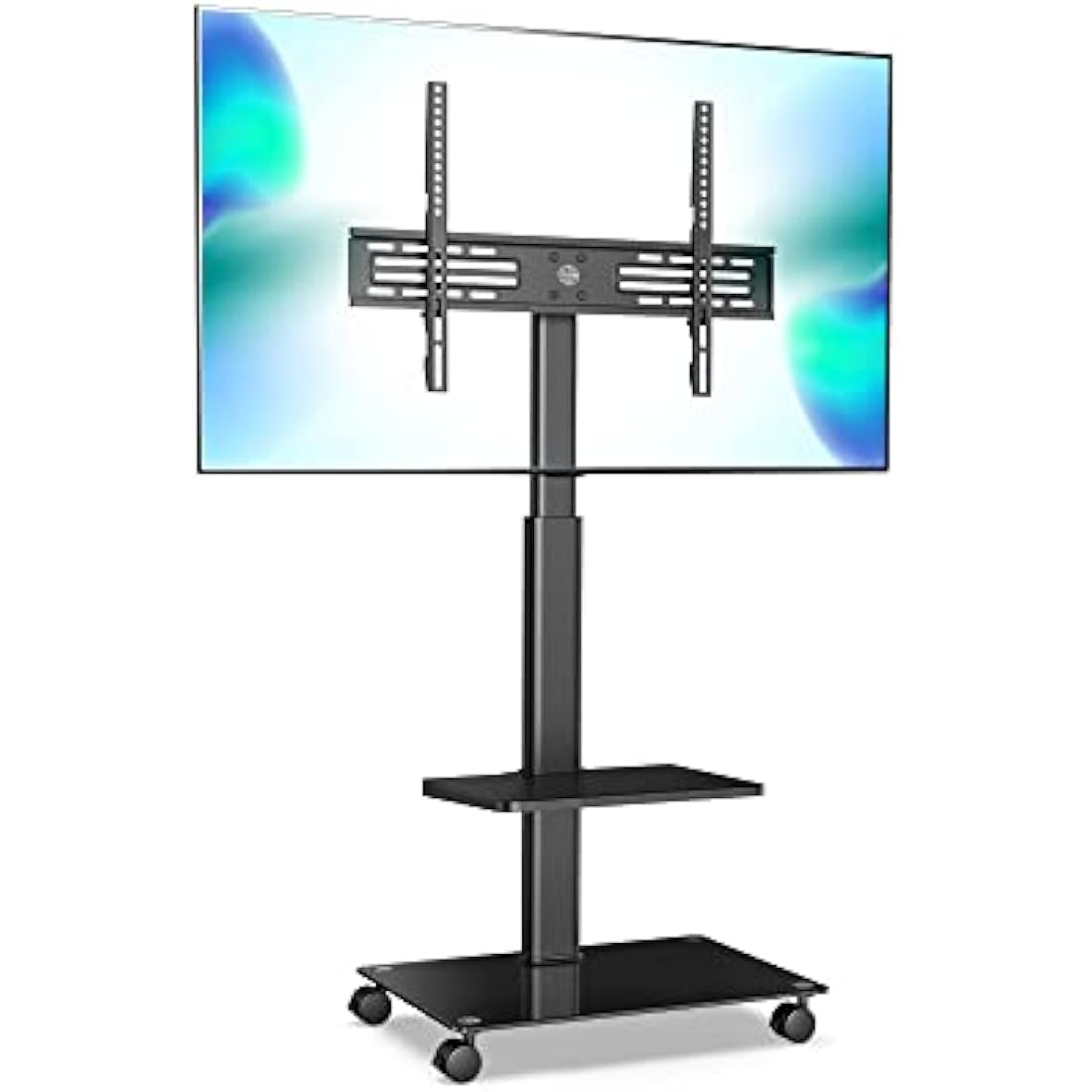 FITUEYES TV Stand on Wheels for 32 to 60 Inch TV, Swivel & Height Adjustable Portable Mobile TV Stand TV Trolley, Cable Management Removable Shelf Black