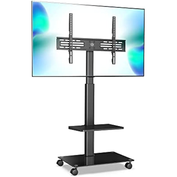 FITUEYES TV Stand on Wheels for 32 to 60 Inch TV, Swivel & Height Adjustable Portable Mobile TV Stand TV Trolley, Cable Management Removable Shelf Black