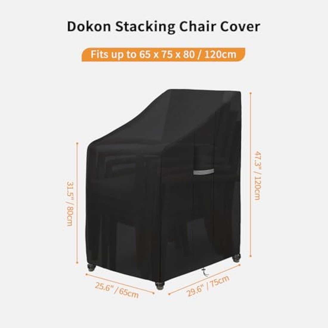 Dokon Garden Stacking Chair Covers Waterproof Heavy Duty Oxford Fabric Garden Chair Covers with Air Vents Windproof Anti-UV Patio Stackable Chairs Cover, Outdoor Chairs Cover (65x75x80/120cm)