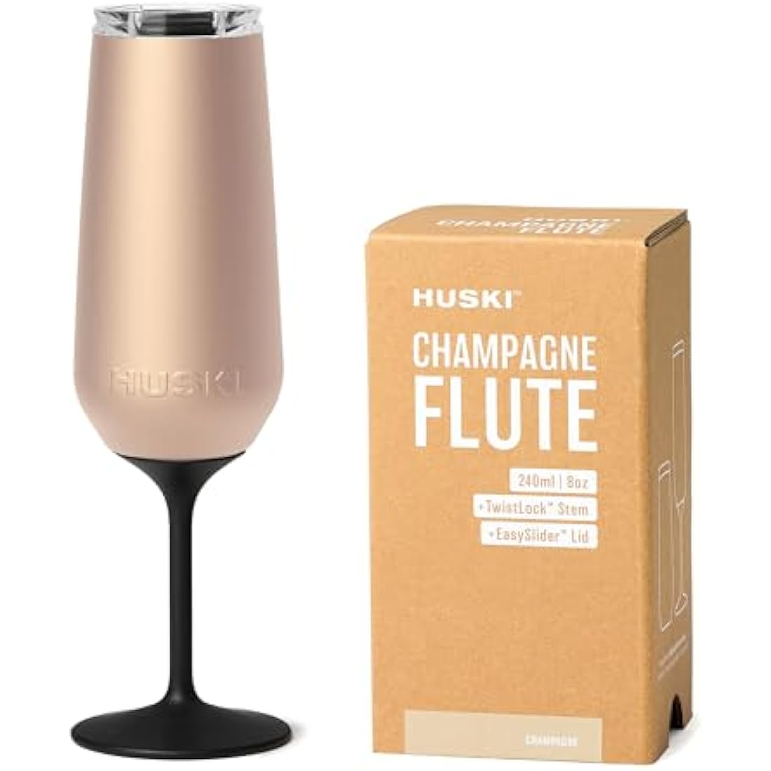 Huski Champagne Flute | New | Award-Winning Design with Detachable Stem | Premium Stainless Steel Champagne Glass with Lid | Triple Insulated Tumbler | 240ml Capacity | Great Gift (Champagne)