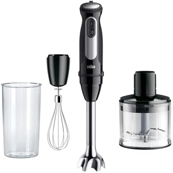 Braun MultiQuick 5 Pro MQ 55236 M, Hand Blender with PowerBell Plus Technology, 25 Speed Wheel+Turbo, Easy Click System Plus for Accessories, 600ml Chopper, Metal Whisk and 600ml Beaker, 1000W, Black