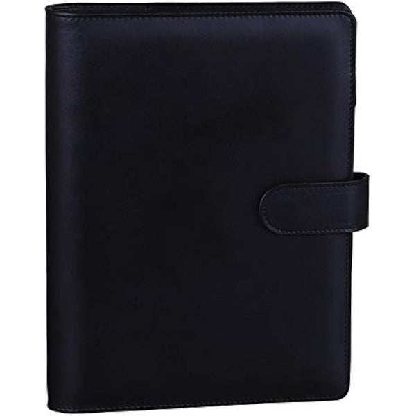HAUTOCO PU Leather A5 Ring Binder Cover Refillable 6 Ring Budget Binder Notebook Organiser for A5 Refill Paper Insert for Office, School, and Travel, Black