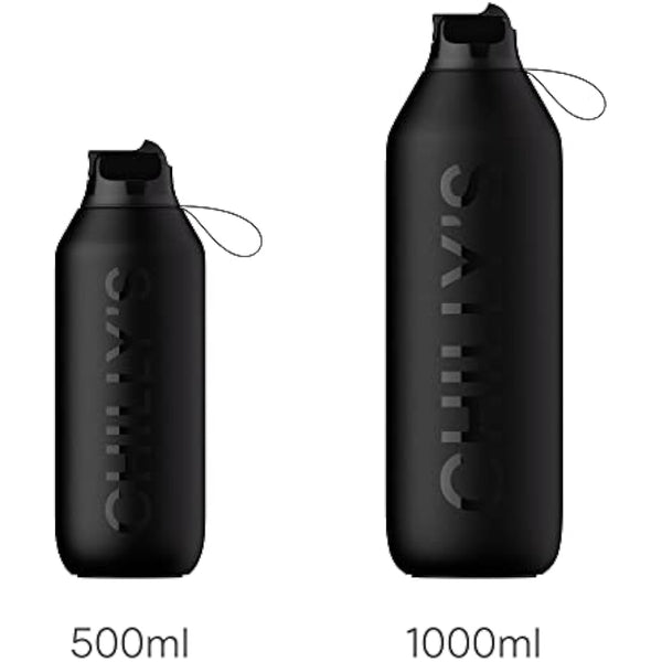 Chilly's Series 2 Flip Water Bottle with Sports Lid, Telescopic Straw and Nylon Carry Loop - Easy Flip Lid, Straw Cleaning Brush Included