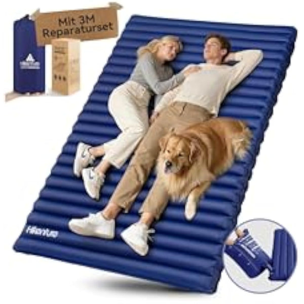 HIKENTURE Double Double Ultralight Double Insulating Mattress, 2 Person Inflatable Small Space Saver with Foot Pump/Pump Bag, for Travel, Outdoor, Hiking, Beach, Navy Blue