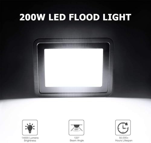 Ankishi 200W LED Floodlight, IP66 Waterproof Security Lights, Super Bright Lights LED 20000LM Outdoor Light, 6500K Daylight White Wall Light for Garden, Patio, Backyard, Front Yard, Garage