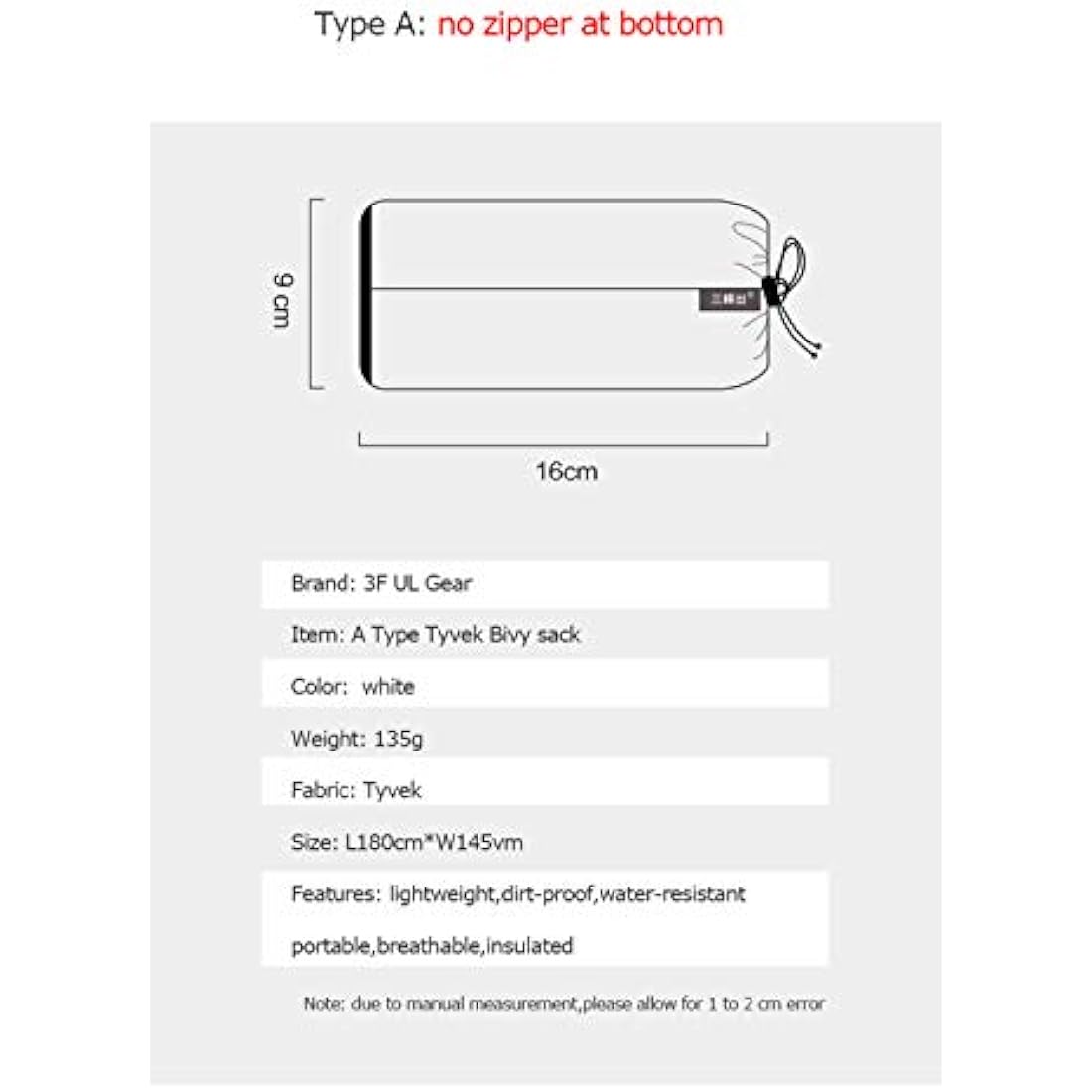 3F UL GEAR Tyvek Sleeping Bag Cover Liner Waterproof Bivy Bag Camping Bags Ventilate Moisture-Proof Warming Every Dirty Inner Liner BIVY Sack (Type B)
