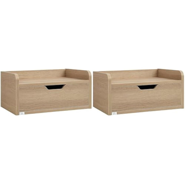 HOMCOM Floating Nightstand Set of 2 Wall Mounted Bedside Table with Storage Drawer for Bedroom, Natural