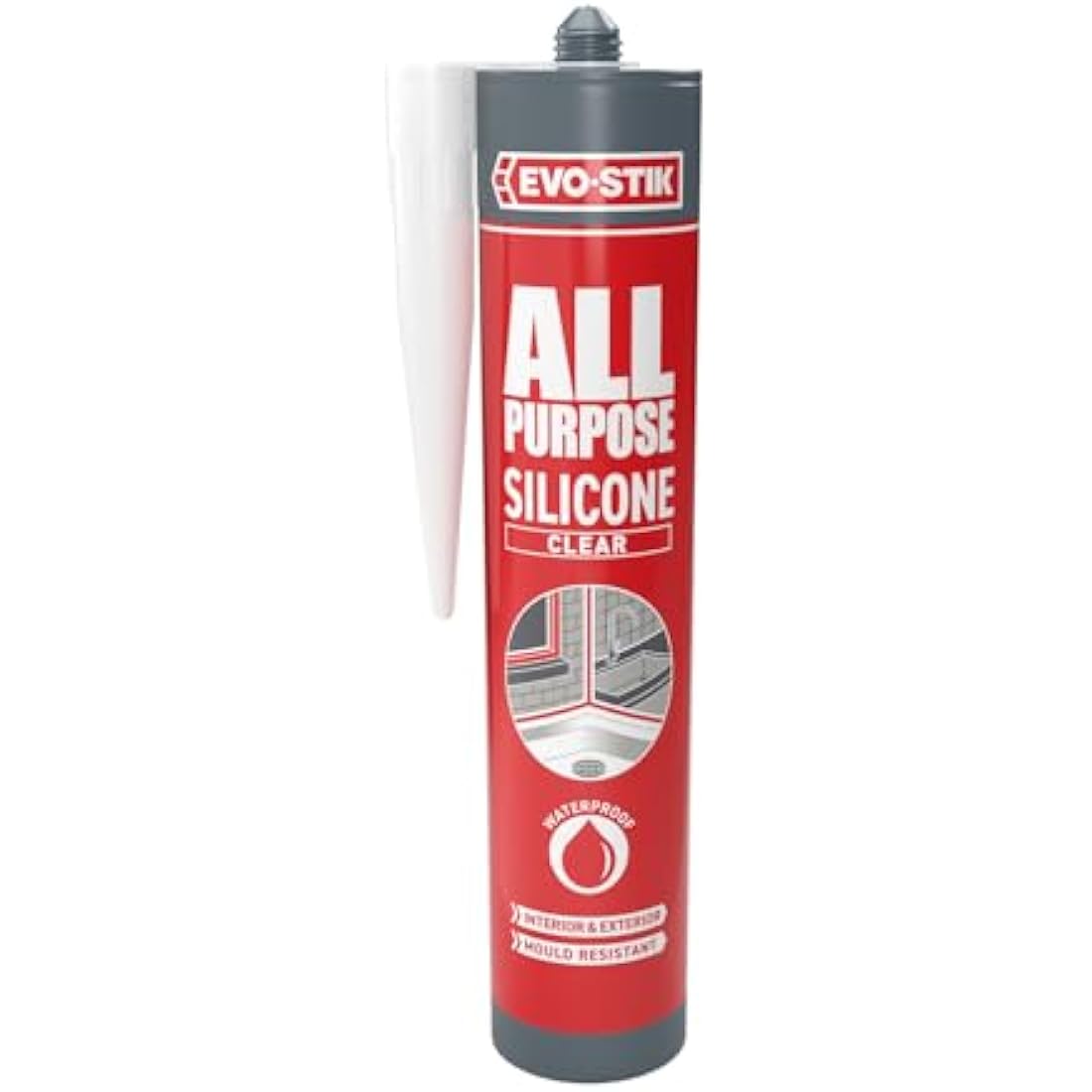EVO-STIK All Purpose Clear Silicone Sealant – Shower and Bathroom Sealant, Anti Mould, Waterproof, Suitable for Interior and Exterior Use, 280ml