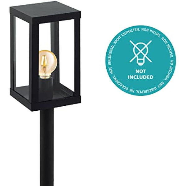 Eglo Alamonte 1 Outdoor Lamppost, Black Glavanized Steel and Clear Glass Driveway Light, Electric Garden Lighting, E27 Socket, IP44
