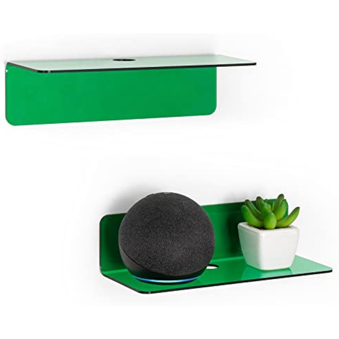 OAPRIRE Acrylic Floating Wall Shelves Set of 2 - Easily Expand Wall Space - Small Shelf for Bathroom, Bedroom, Kitchen, etc - with Cable Clip, Drill-free installation, 9 Inch - Emerald Green