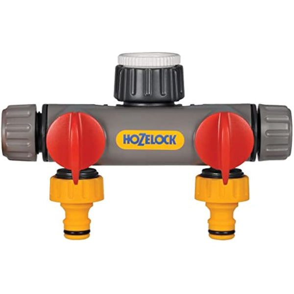 HOZELOCK - Multi-Tap Connector 2-Way : Ideal for Creating 2 Circuits on a Single Tap, With Independent Flow Valve for Each Outlet [2252 0000]
