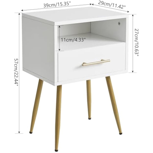IBUYKE Nightstand, Mid-Century Modern Bedside Table with Legs, Minimalist and Practical End Side Table with 2 Tiers Storage Space, for Bedroom, Living Room, White WNS004W