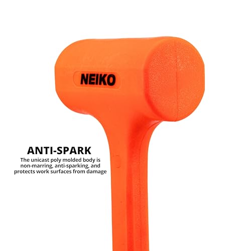 Neiko 02847A 2 LB Dead Blow Hammer, Neon Orange I Unibody Molded | Checkered Grip | Spark and Rebound Resistant