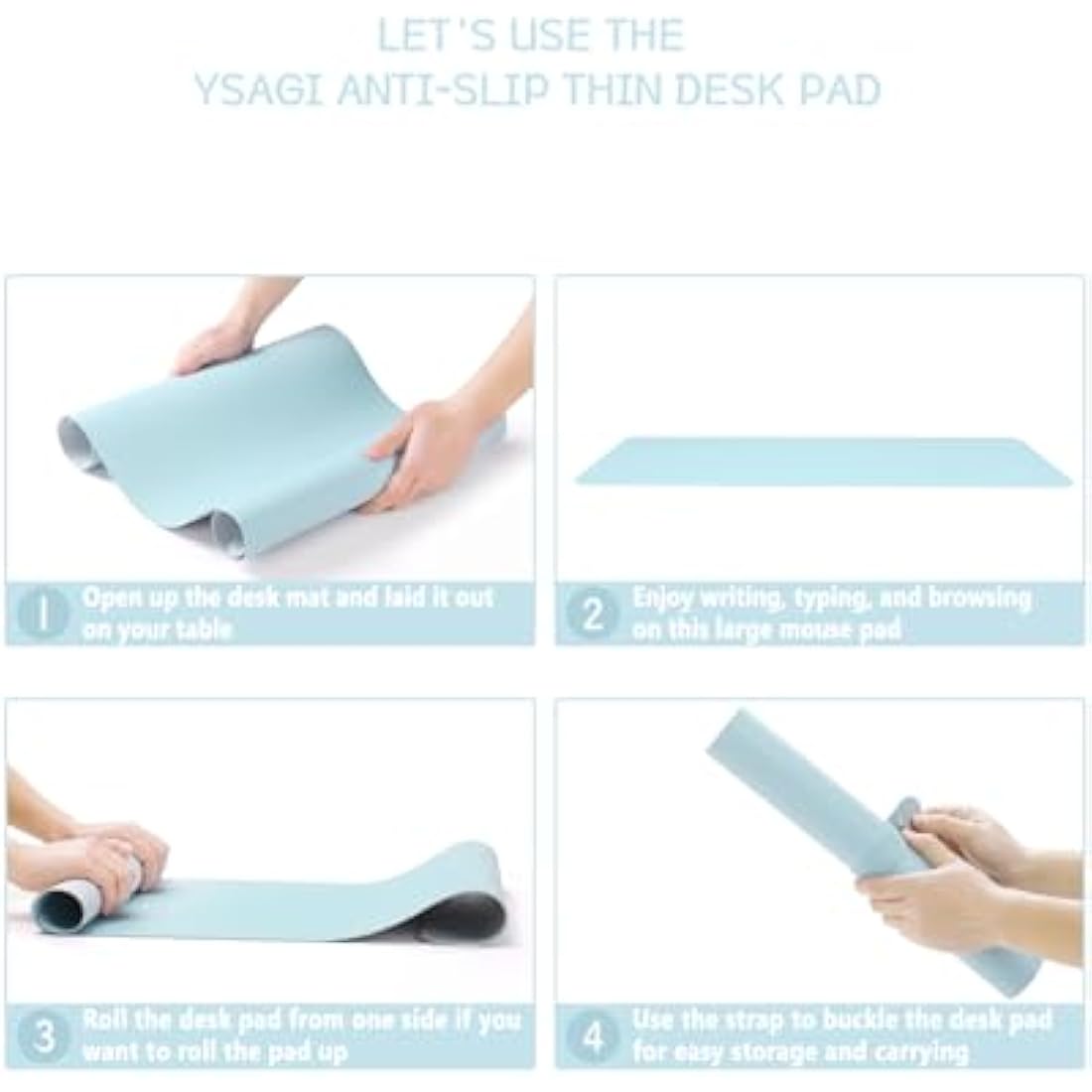 YSAGi Non-Slip Desk Pad, Waterproof PVC Leather Desk Table Protector, Ultra Thin Large Mouse Pad, Easy Clean Laptop Desk Writing Mat for Office Work/Home/Decor (90 x 43 cm, Light Blue)