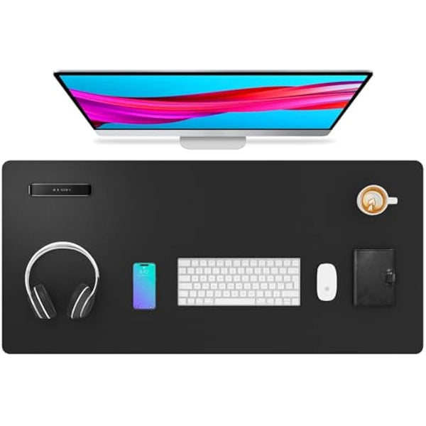 Leather Desk Pad Protector,Mouse Pad,Office Desk Mat,Non-Slip PU Leather Desk Blotter,Laptop Desk Pad,Waterproof Desk Writing Pad for Office and Home (91cm x 43cm, Black)