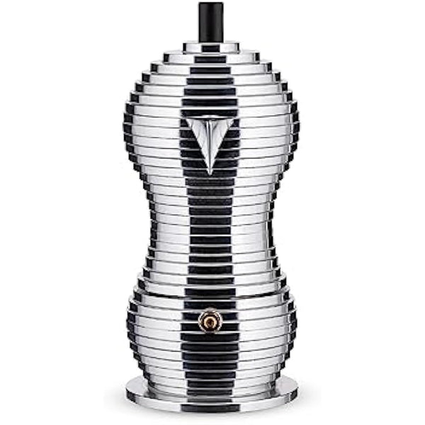 Alessi MDL02/6 B Cast Aluminium Espresso Coffee Maker with a Polyamide Handle & Knob, Aluminium, black, 6 Cups