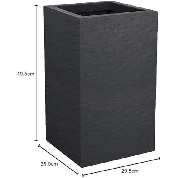 EDA Tall Square Planter, Anthracite Grey, 29,5 x 29,5 x 49,5 cm