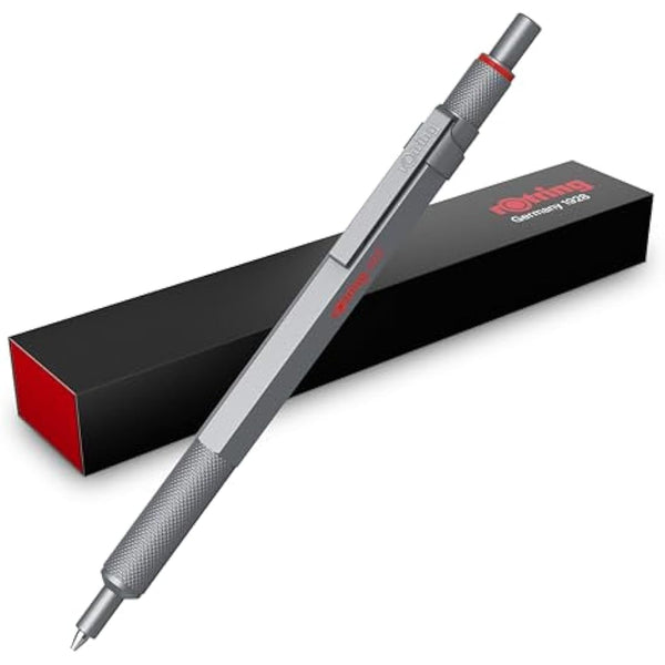 rOtring 600 Gel Pen | 0.55 mm | Black Ink | Silver Metal Body Pen | Non-Slip Knurled Grip & Hexagonal Barrel | Refillable