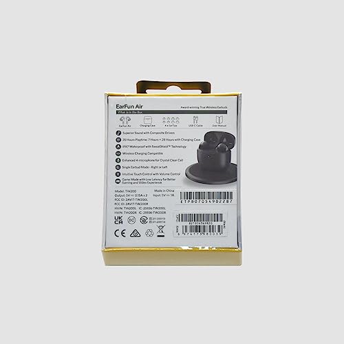 EarFun Wireless Earbuds, [What Hi-Fi Awards] Air Bluetooth In-Ear Headphones with 4 Mics ENC, Sweatshield™ IPX7 Waterproof, Clear Sound, Deep Bass, Wireless Charge, Game Mode, App Customize EQ, 35H