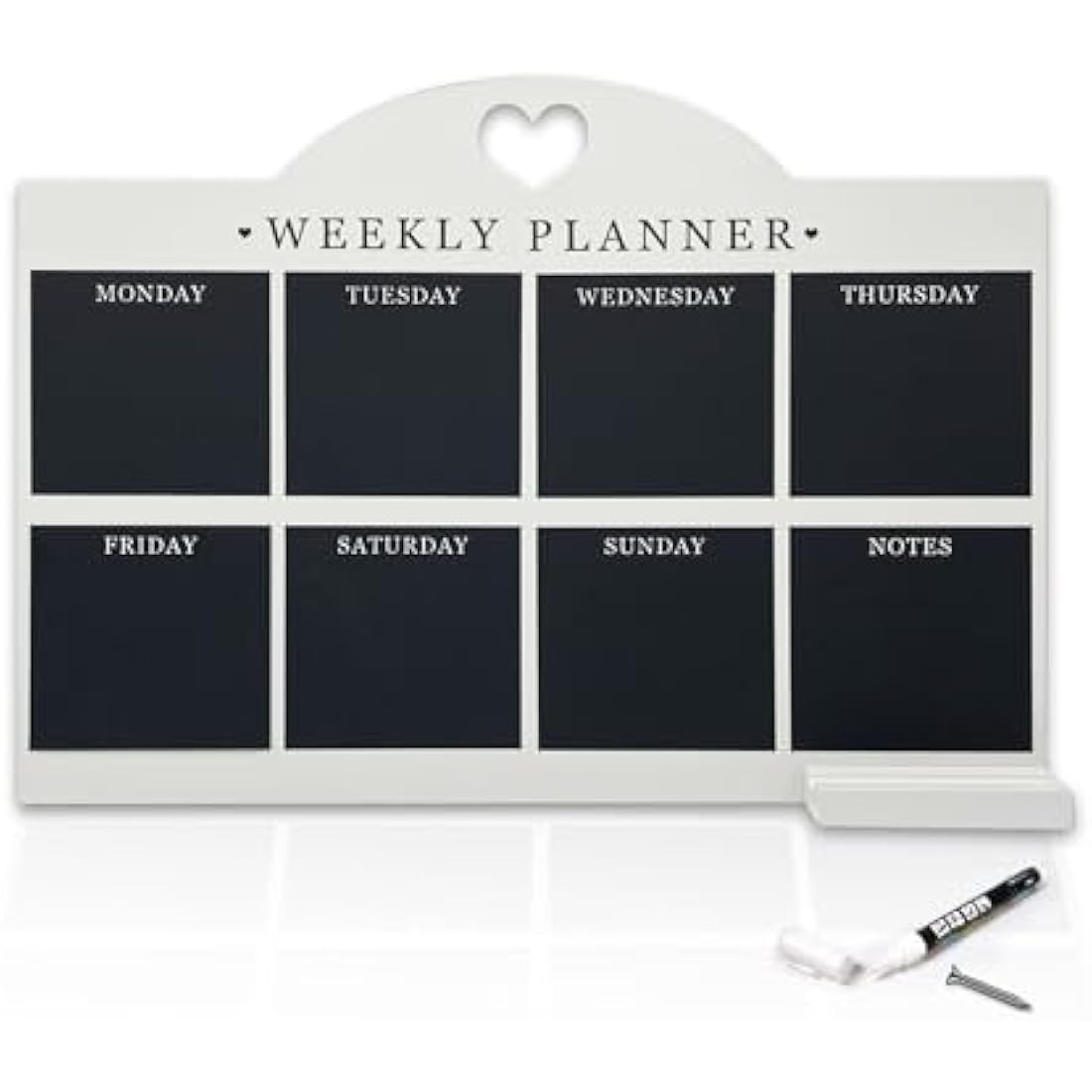 Empire Weekly Planner and Menu Board for Kitchen, Work Planner Blackboard, Wall Mounted Daily Planner, to Do List, Dry Erase Meal Planner with White Cloth for Office & Home (Standard, White)