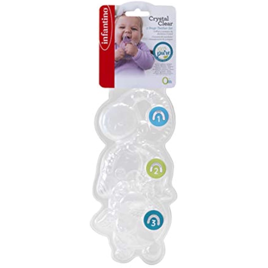 INFANTINO White Crystal Clear 3 Stage Teether Set - 3 Soft-Textured teethers for Sensory Exploration and Teething Relief, Silicone Free from BPA, PVC, Dyes and phthalates