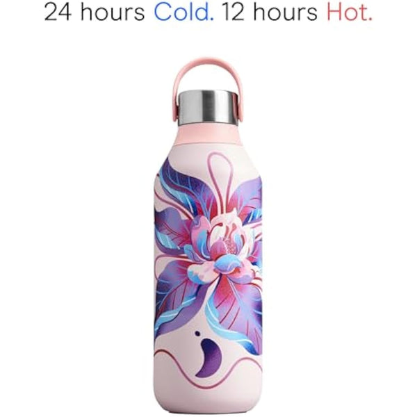 Chilly's Series 2 Water Bottle - Stainless Steel Thermal Bottles with Double Wall Vacuum, Soft Collar & Carry Loop - 24hrs Cold, 12hrs Hot - For Office, Home & Travel - Available in 350ml, 500ml & 1L