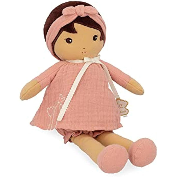 Kaloo - Tendresse - Amandine - My 1st Soft Doll - 32 cm Fabric - Pink Muslin Dress - Olive Skin - Pretty Gift Box and Customisable Ribbon - 0 Months +, K200005, LARGE