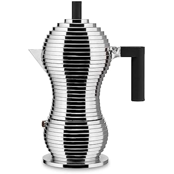 Alessi MDL02/6 B Cast Aluminium Espresso Coffee Maker with a Polyamide Handle & Knob, Aluminium, black, 6 Cups