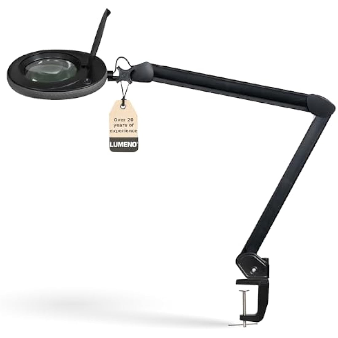 Lumeno 7213SW LED Magnifying lamp, 127 mm Glass Lens, 950 Lumen, 3 diopters, Workstation & Cosmetic lamp, for Beauty Salon, hobbyist, as Reading aid, Magnifying Glass with Table clamp