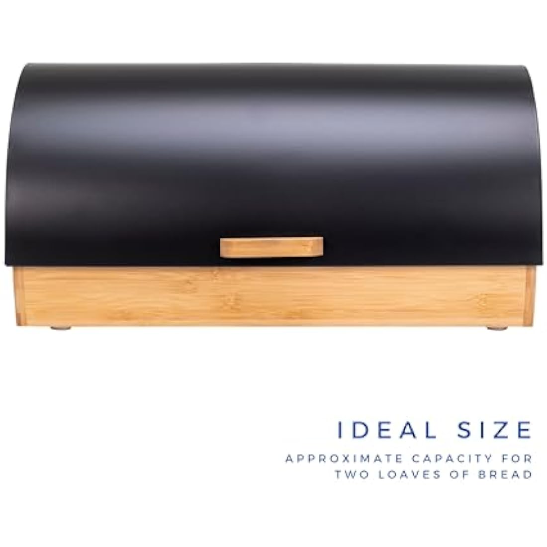 Erreke Black Bread Bin, Roll Top Bread Bins for Kitchen, Increase Freshness Time and Preserve Aroma of Fresh Pastries, Large Front Opening, Box Made Durable Steel and Bamboo, Matte Black