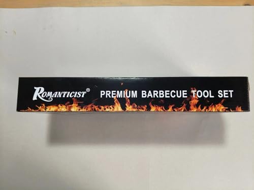 ROMANTICIST 26pcs Extra Thick Stainless Steel Grill Tool Set for Men, Heavy Duty Grilling Accessory Kit for Backyard, BBQ Utensils Gift Set with Meat Thermometer in Aluminum Case for Birthday Brown