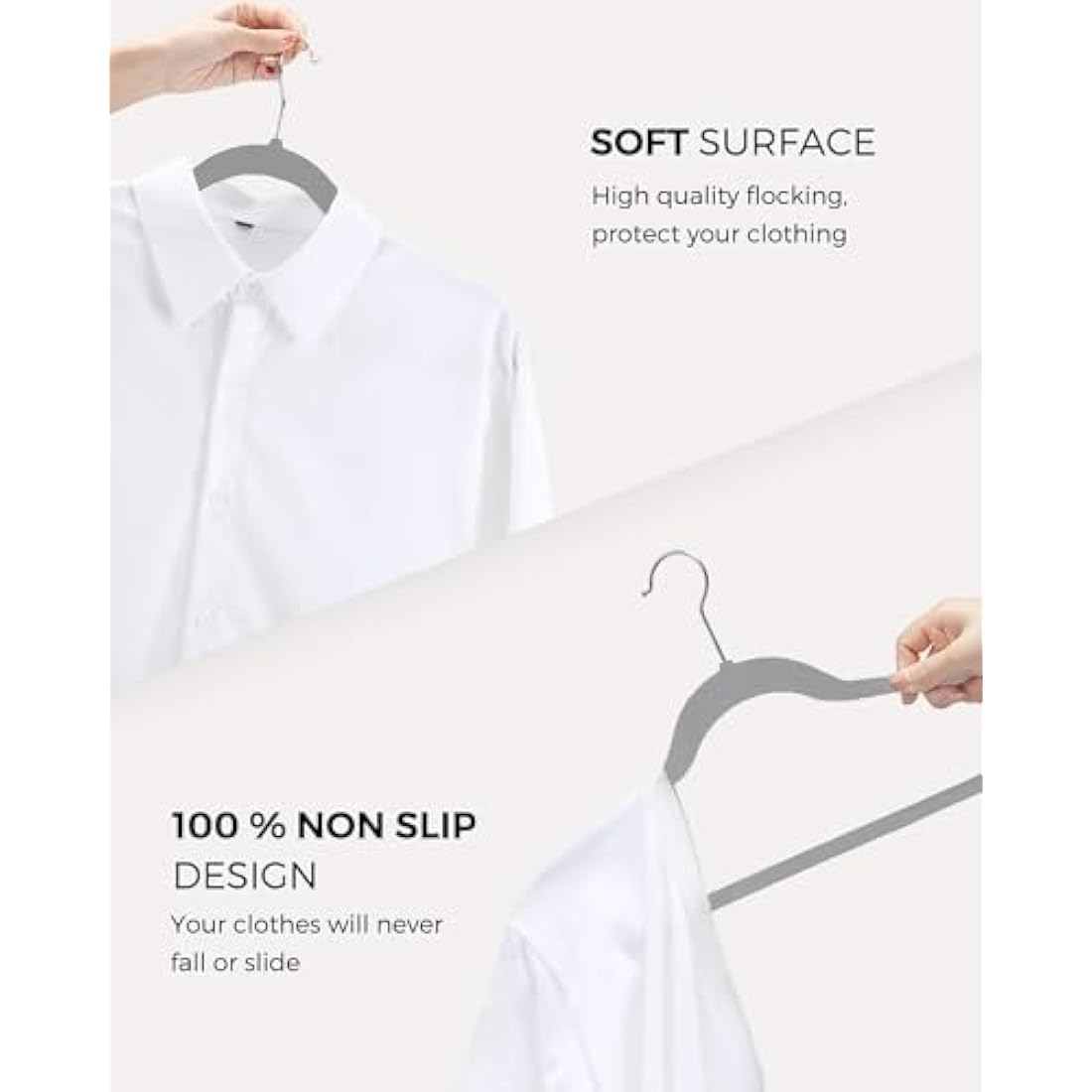 HOUSE DAY Velvet Hangers 60 Pack - Non-Slip Premium Hangers for Clothes, Felt heavy Duty Coathangers, Durable Suit Hanger for Space Saving, No Hanger Marks 360 Rotating (Light Grey)