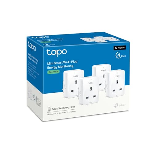 Tapo P110M Smart Plug, WiFi Plug, Energy Monitoring, Electricity Usage Monitor, MATTER Certified, App Remote Control, Voice Control, Alexa Plug, Works with Alexa & Google, Away Mode, Compact Design