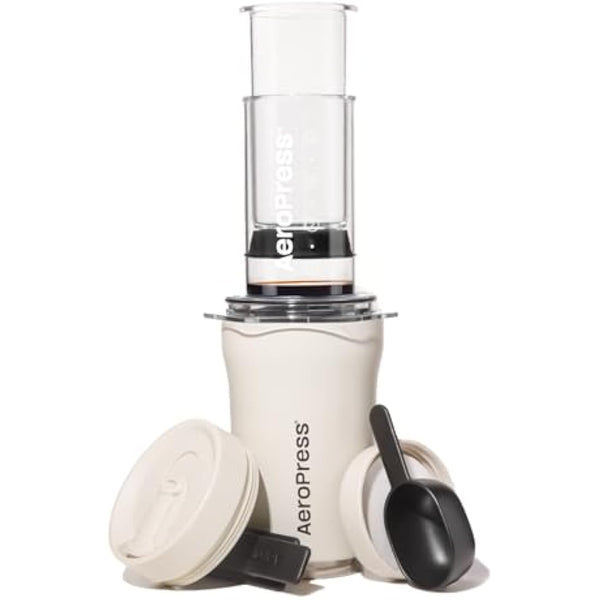 AeroPress Go Plus, Small Portable Coffee Maker for Travel & Camping - 3 In 1 Brew Method Combines French Press, Pourover, Espresso, Full Bodied Coffee without Bitterness, Coffee Press Kit - Cream