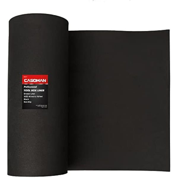 CASOMAN Professional Tool Box Liner, Toolbox Drawer Line - 16 inch(wide) x 16 feet (long), Non Slip Matting Roll, Black