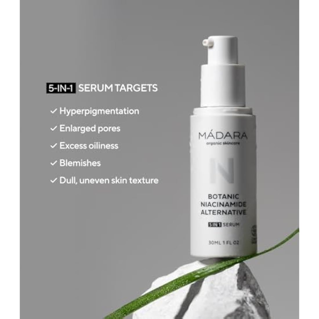 MÁDARA Organic Skincare | Botanic Niacinamide Alternative 5-in-1 Serum, 30ml – A natural niacinamide alternative, Delivers skin-refining, brightening and balancing effects